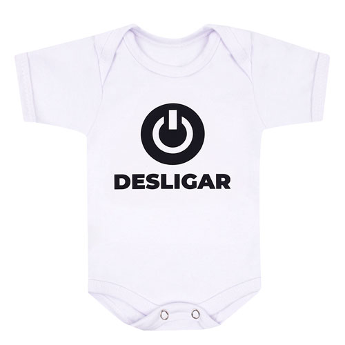 Body Bebê Manga Curta Suedine Branco Desligar (RN/P/M/G) - Bebê Fofuxo - Tamanho P - Branco