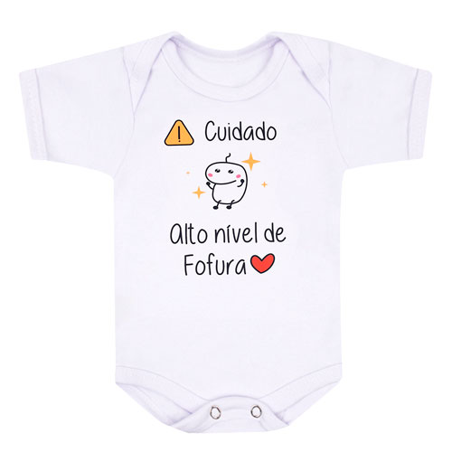 Body Bebê Manga Curta Suedine Branco Fofura (RN/P/M/G) - Bebê Fofuxo - Tamanho M - Branco