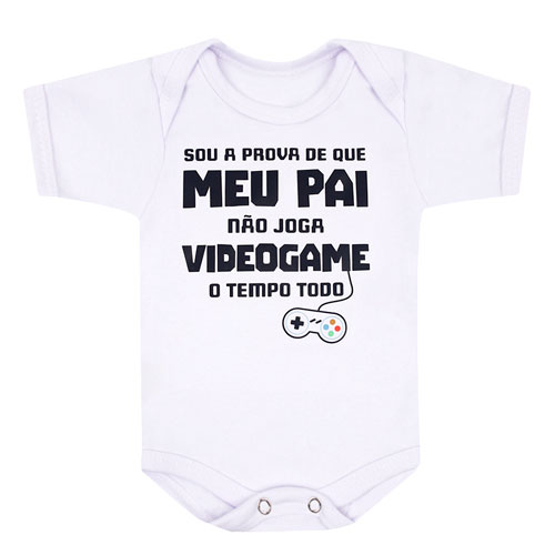 Body Bebê Manga Curta Suedine Branco Video Game Papai (RN/P/M/G) - Top Chot - Tamanho P - Branco