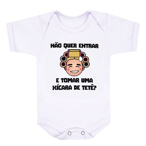 Body Bebê Manga Curta Suedine Branco Tomar uma Xícara (RN/P/M/G) - Bebê Fofuxo - Tamanho RN - Branco