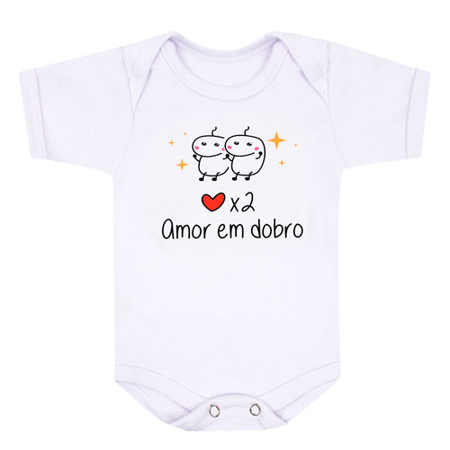 Body Bebê Manga Curta Suedine Branco Amor em Dobro (RN/P/M/G) - Bebê Fofuxo - Tamanho M - Branco