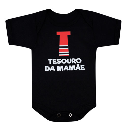 Body Bebê Manga Curta Suedine Preto Tesouro (RN/P/M/G) - Bebê Fofuxo - Tamanho P - Preto