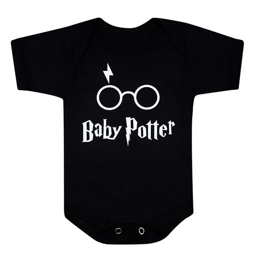 Body Bebê Manga Curta Suedine Preto Baby Potter (RN/P/M/G) - Bebê Fofuxo - Tamanho G - Preto