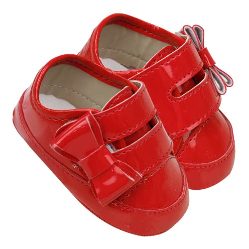 Tênis Bebê Feminino Verniz Vermelho Laço com Velcro (P/M/G) - Bebê Fofuxo - Tamanho G - Vermelho